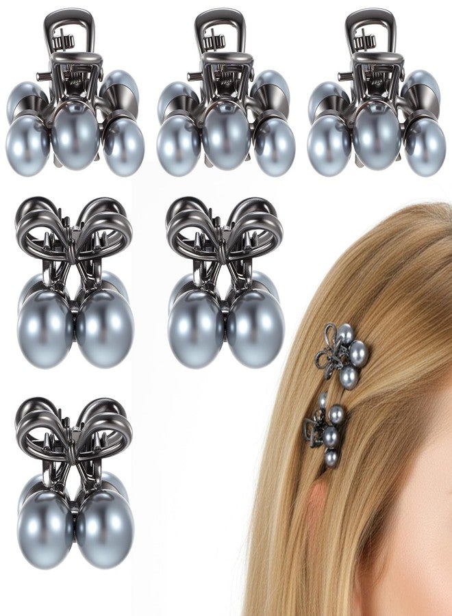 Bremorou 6 Pcs Small Hair Clips For Women, Cute Mini Pearl Claw Clips, Cherry Claw Clip For Half Up Styles, Metal Springs Hair Accessories, Silver Gre Gift For Girls And Women - Image 1